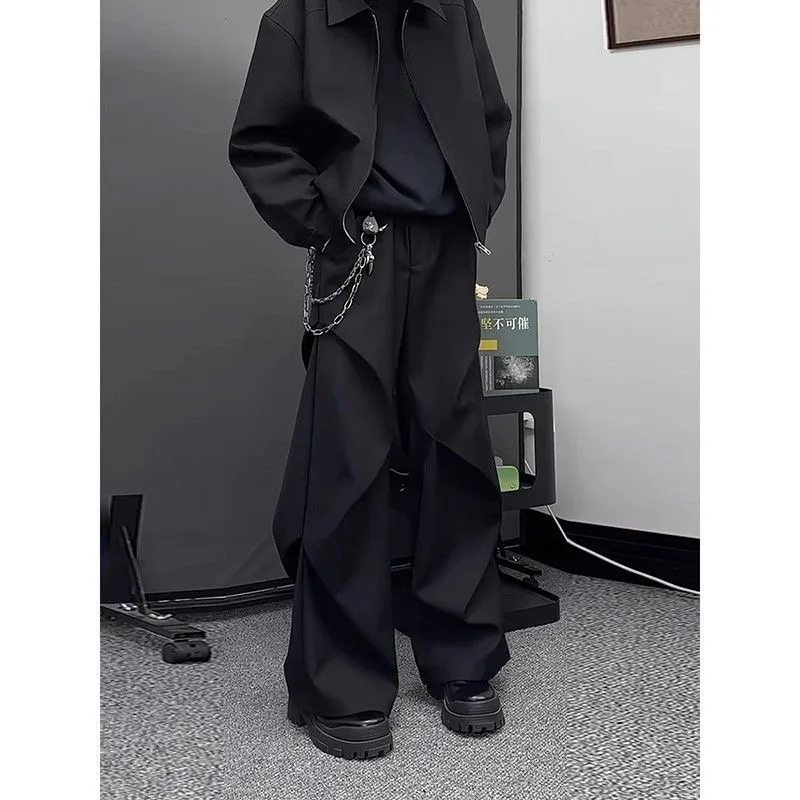 

ARENS Male Pants Split Pleated Diamond Shaped Loose Casual Wide Leg Trousers Wide Leg Threedimensional Men's Wear Summer