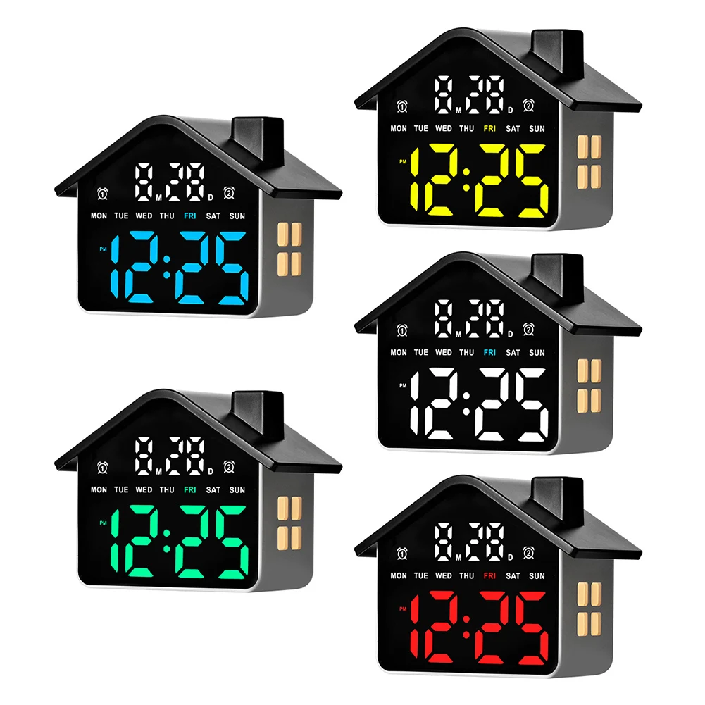House Style LED Alarm Clock with Night Light Multi Function Display for Time Date Day Alarm Timer Temp F C Switch 14.3x8x11cm
