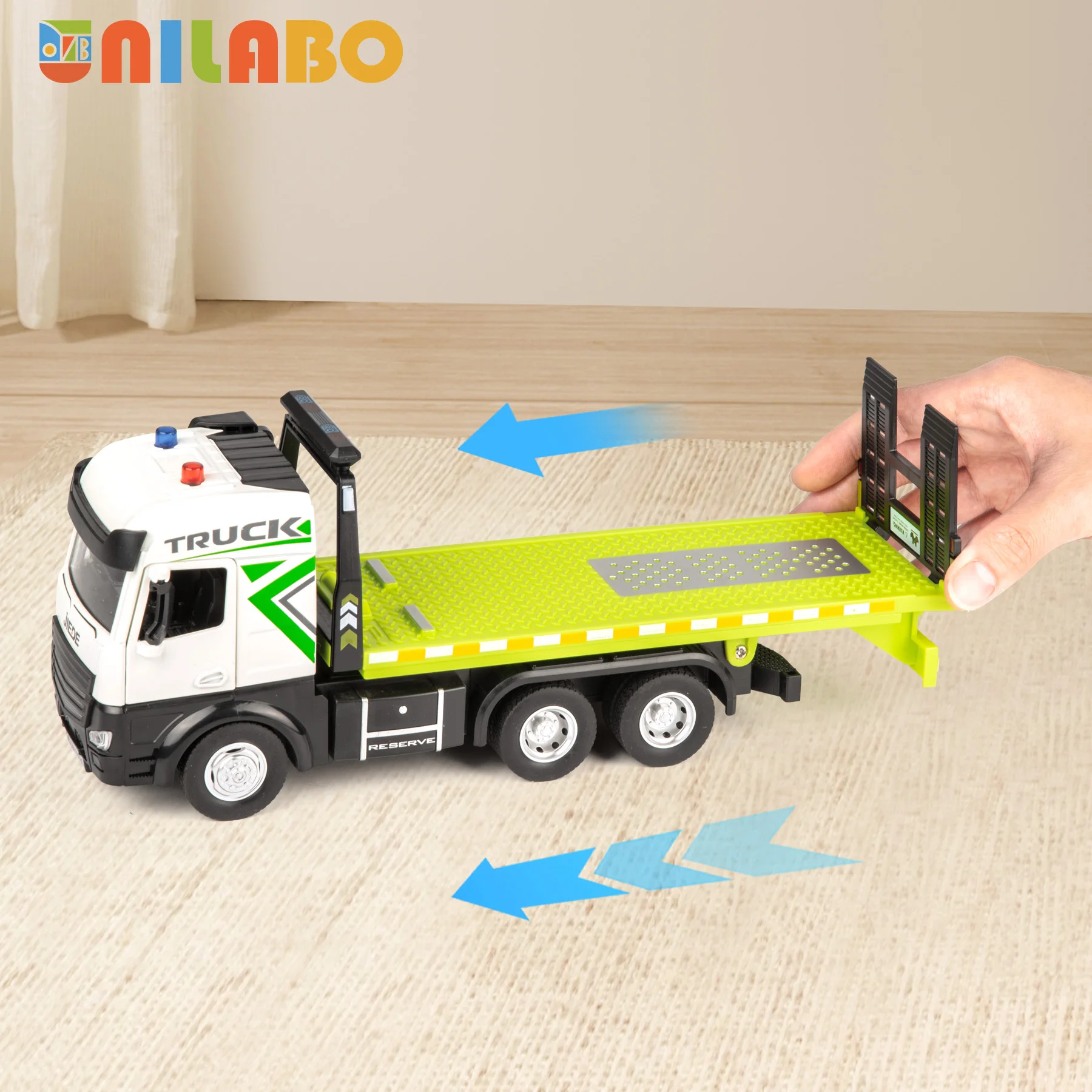 

Alloy 1:40 Heavy Duty Tow Truck, Extendable Liftable Deck, Inertia Power, Light & Sound, Construction Toy Gift for Boys Girls 3+