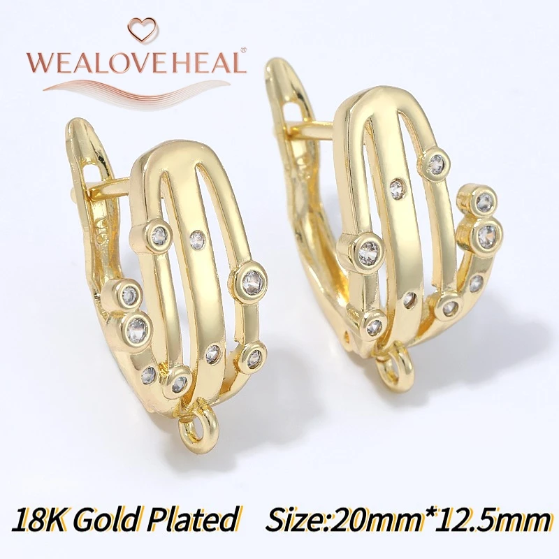 schmuckherstellung zubehör, 1 Paar 18K vergoldete Messing-Ohrringhaken mit rechteckigem Hebelverschluss, Baguette-Zirkonia-Mikropavé, offener Schlaufen-Anhänger für die Ohrringherstellung – Detail 37