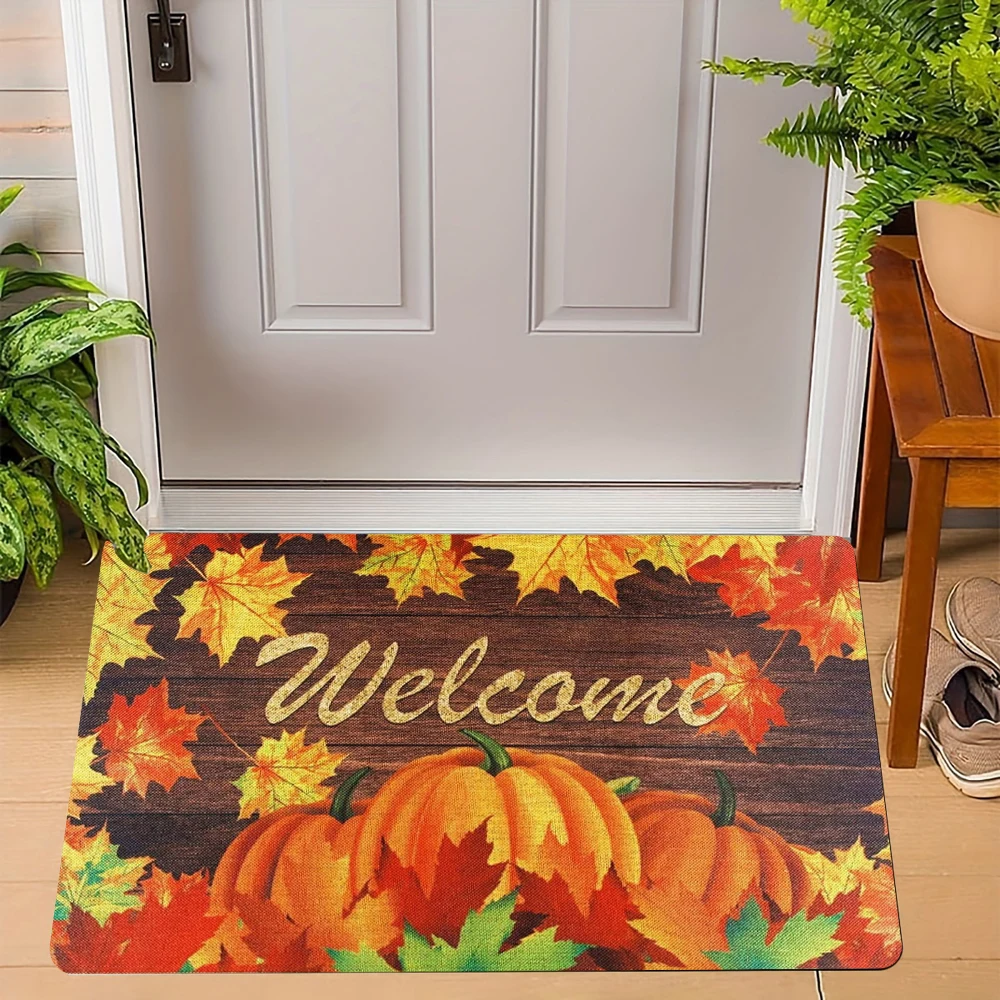 Autumn Maple Leaves Welcome Rug Doormat Machine Washable Carpet for Living Room Bedroom Kitchen and Laundry Rug Floor Mat