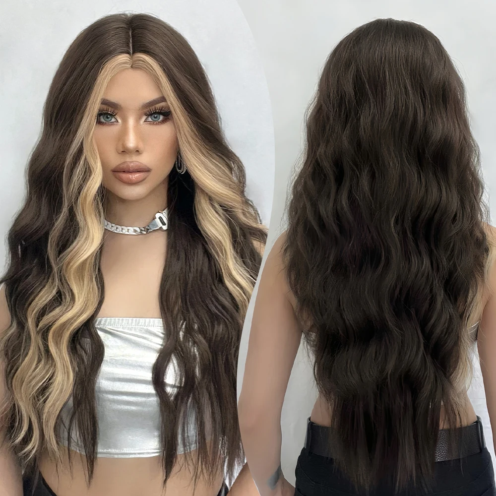 

Длинные свободные волнистые синтетические парики средней части коричневого цвета со светлым париком для повседневной вечеринки вьющиеся искусственные волосы в стиле Лолиты для женщин, термостойкие