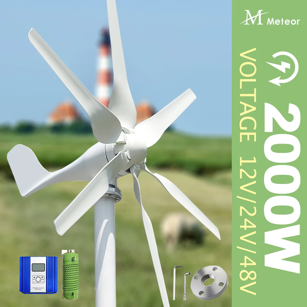 Gerador de Turbina Eólica Moinho Horizontal Velocidade Baixa do Vento Sistema Off Grid Carregador Mppt Eletrodoméstico 2000w 12v 24v 48v