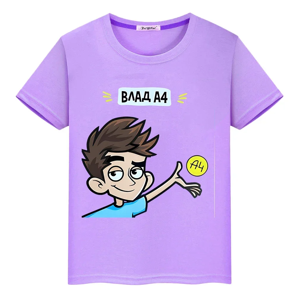 Влад a4 Бумага 100%Cotton T-shirt boy Short anime Tees y2k one piece  Casual Summer а4 мерч Print Cute Tops kids clothes girls