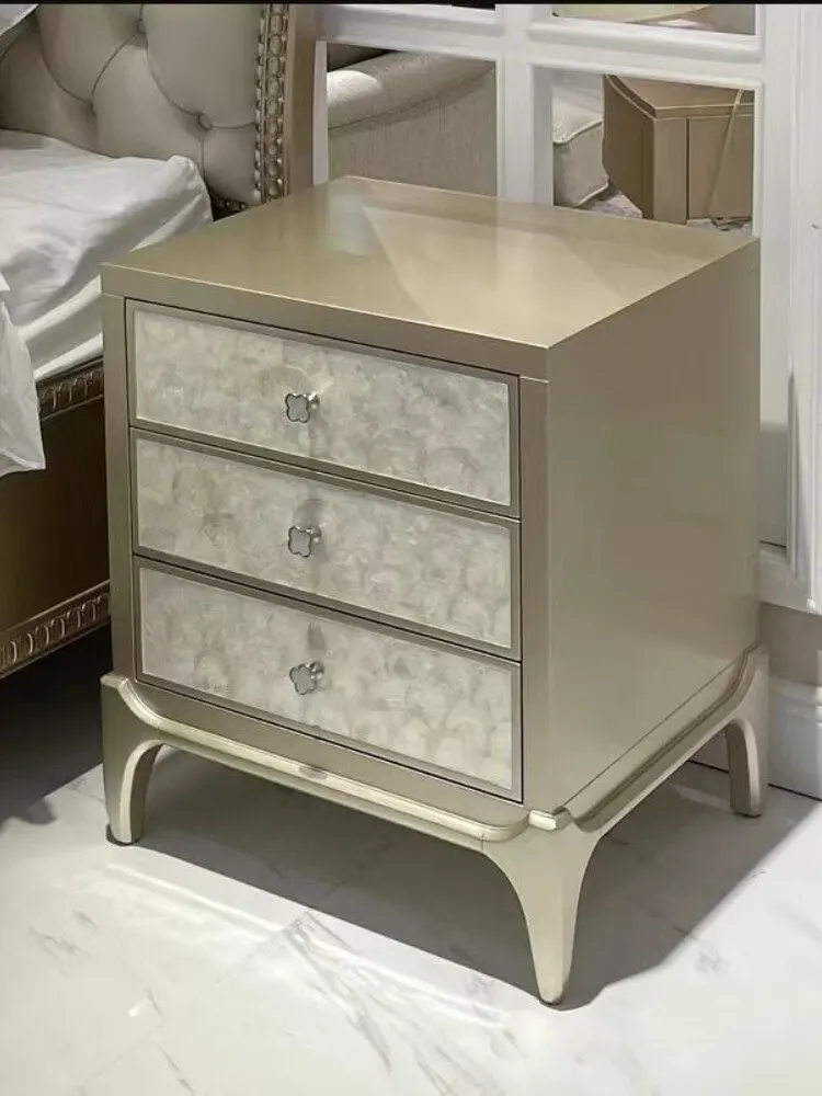American light luxury shell solid wood bedside table villa locker bedroom drawer storage cabinet