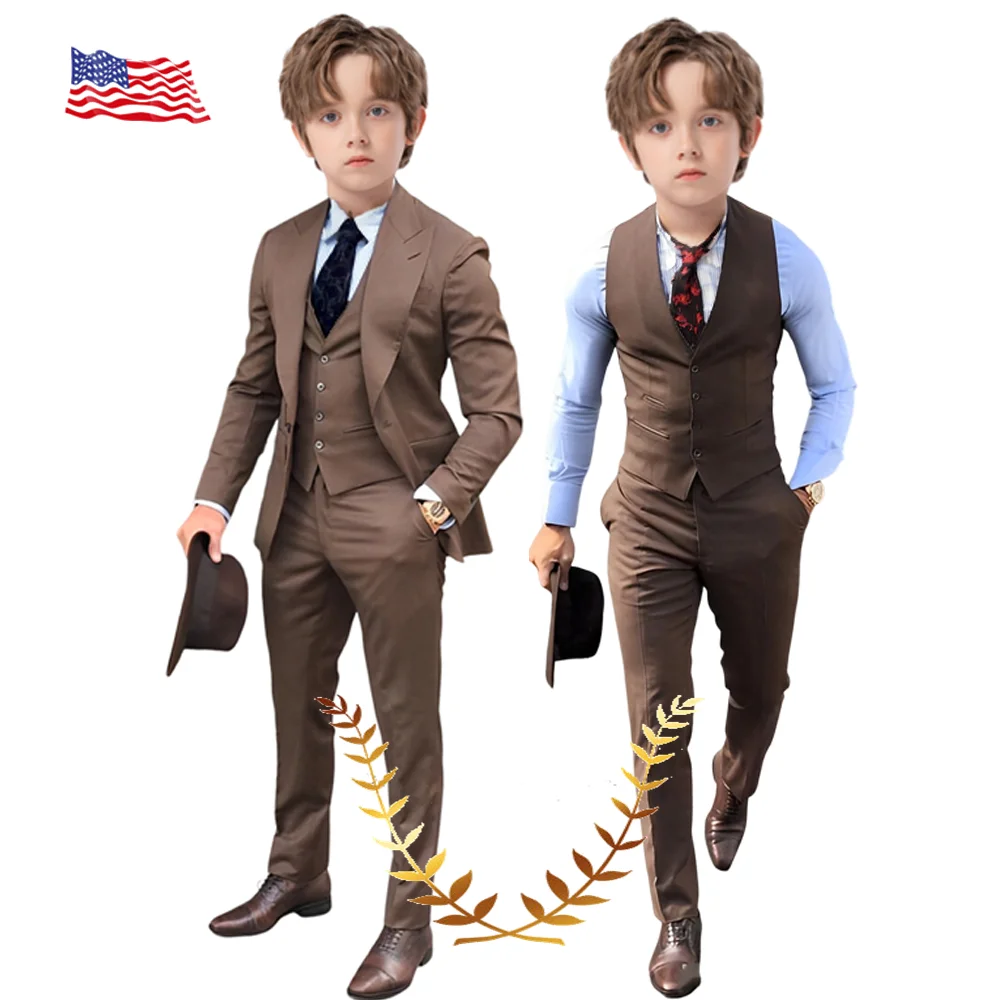 

Suit Boys Blazer Pants Vest 3 Piece Set Formal Slim Stage Performance Clothing Kids Wedding Tuxedo 2-16 Years Old