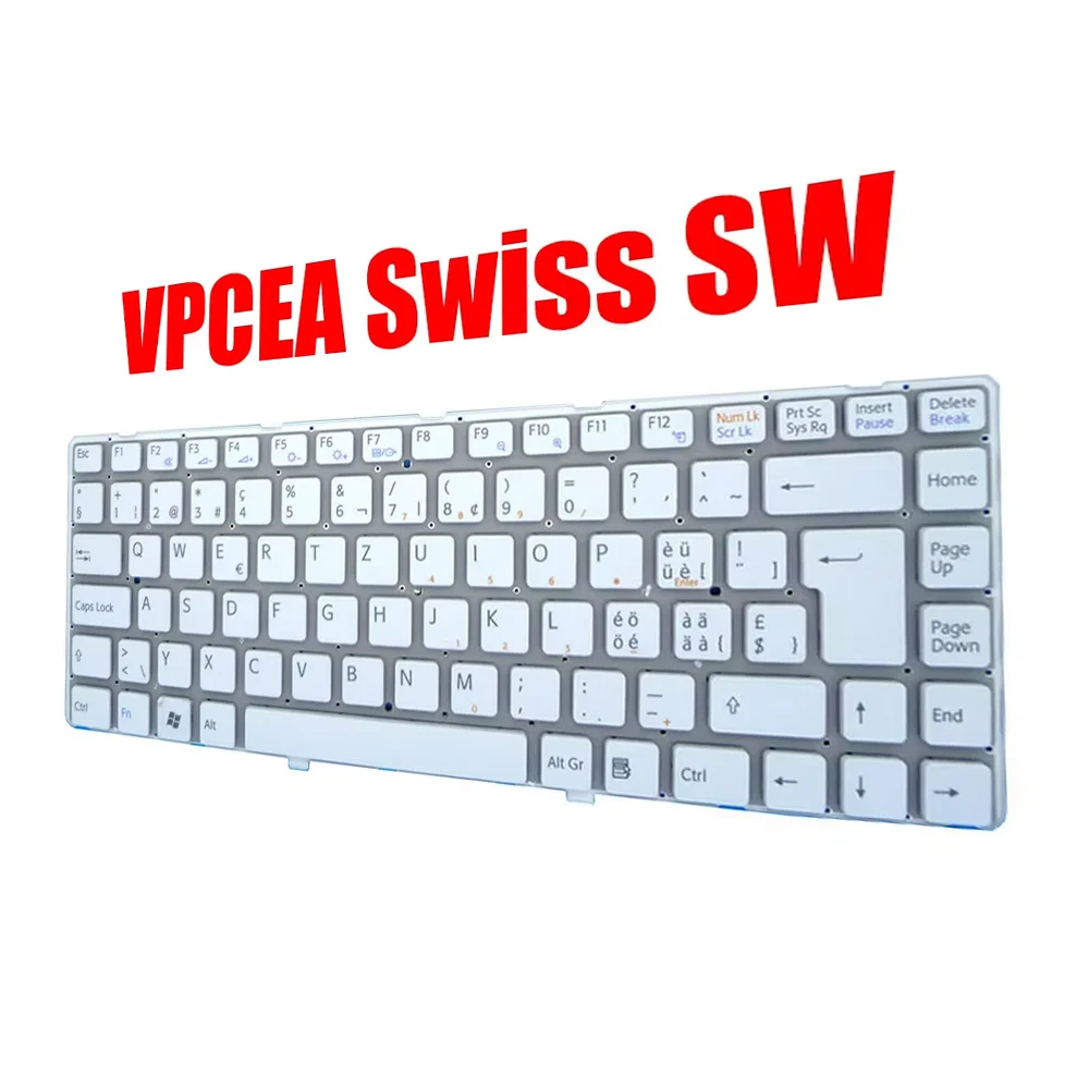 

Swiss SW Laptop Keyboard For SONY VPCEA VPC-EA V081678D V081678F CH 148792231 550102L28-203-G 148792631 Without Frame New