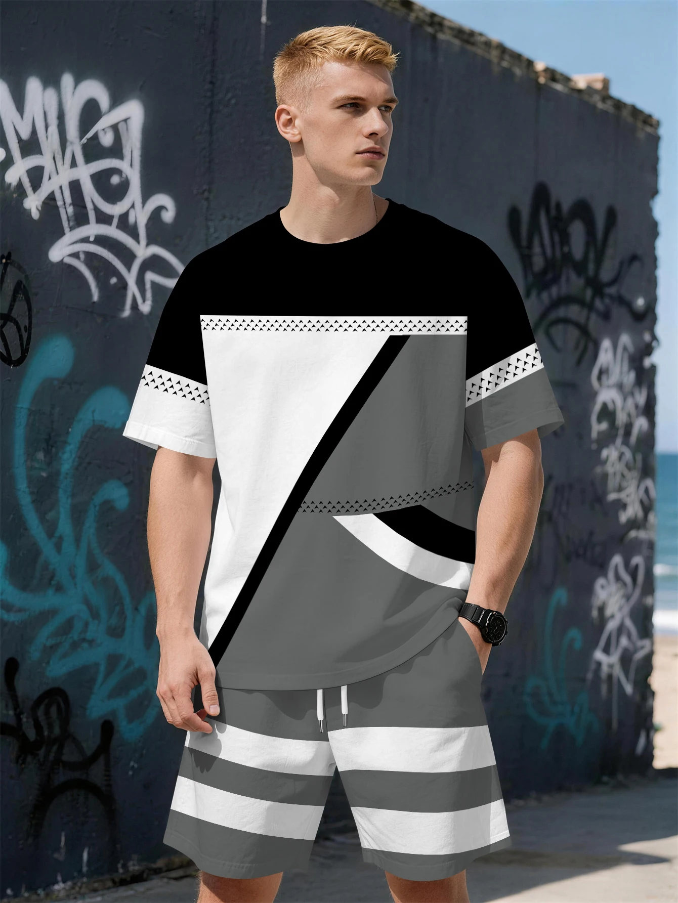 2026 Summer Men's Suit with 3D Printed Pattern Breathable Lightweight Comfortable Fashionable and Outdoor Style Men's Clothing