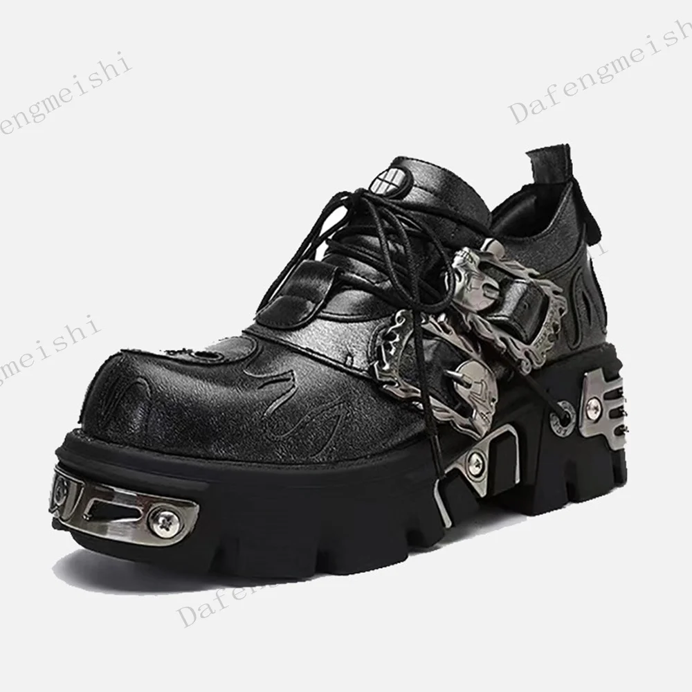 Women Gothic Platform Chunky Shoes Metal Buckle Decor Lace Up Punk Streetwear Thick Sole Non Slip Party Casual Footwear Shoes view 5