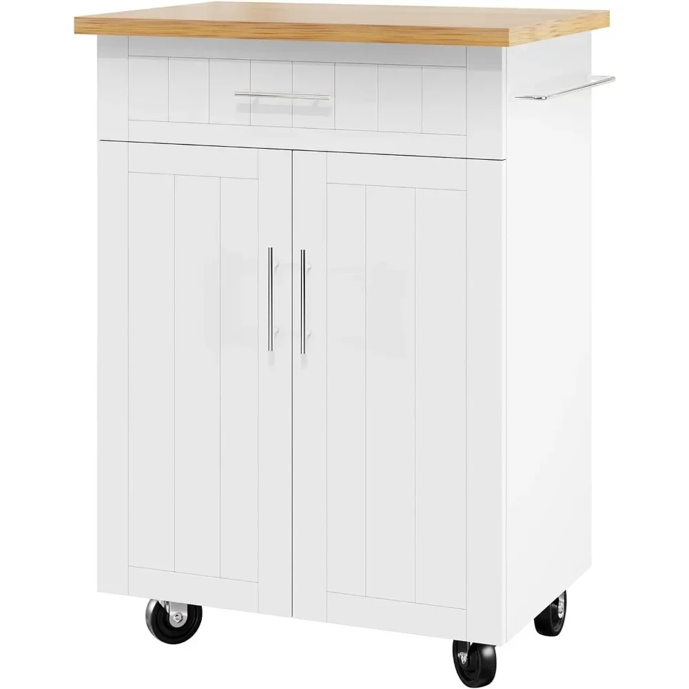 Mesa lateral rodante con ruedas para comedor, mueble de cocina con encimera grande, carrito de isla con almacenamiento, color blanco