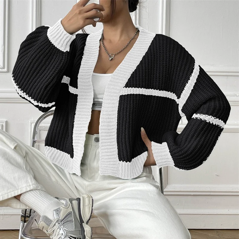 

Women Streetwear Y2K Cardigan Sexy Cropped Loose Long Sleeve American Knitted Sweaters Harajuku Casual Vintage Lazy Wind Tops