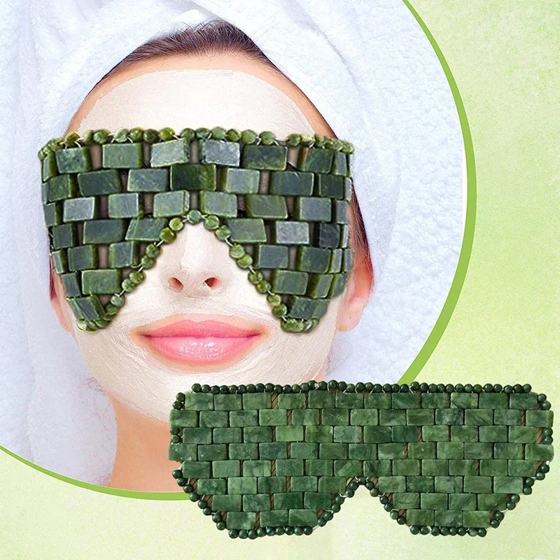 Masque facial rafraîchissant en jade pour les yeux, atténue les poches, couvre les yeux en pierre de jade, soulage les rides, anti-âge pour la thérapie chaude et froide