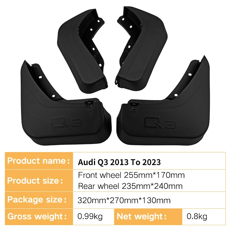 4Pcs Molded For Audi Q3 2013 To 2023 Mudflaps Fenders Mud Flap Guard Splash Mudguards Car Accessories Auto Styline