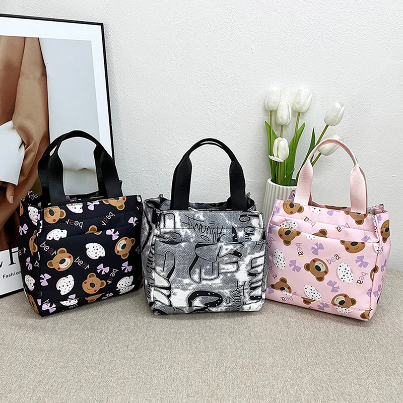 Fashion Cute Printed Pattern Canvas Versatile Reusable Handbag Office Worker Lunch Tote Bag