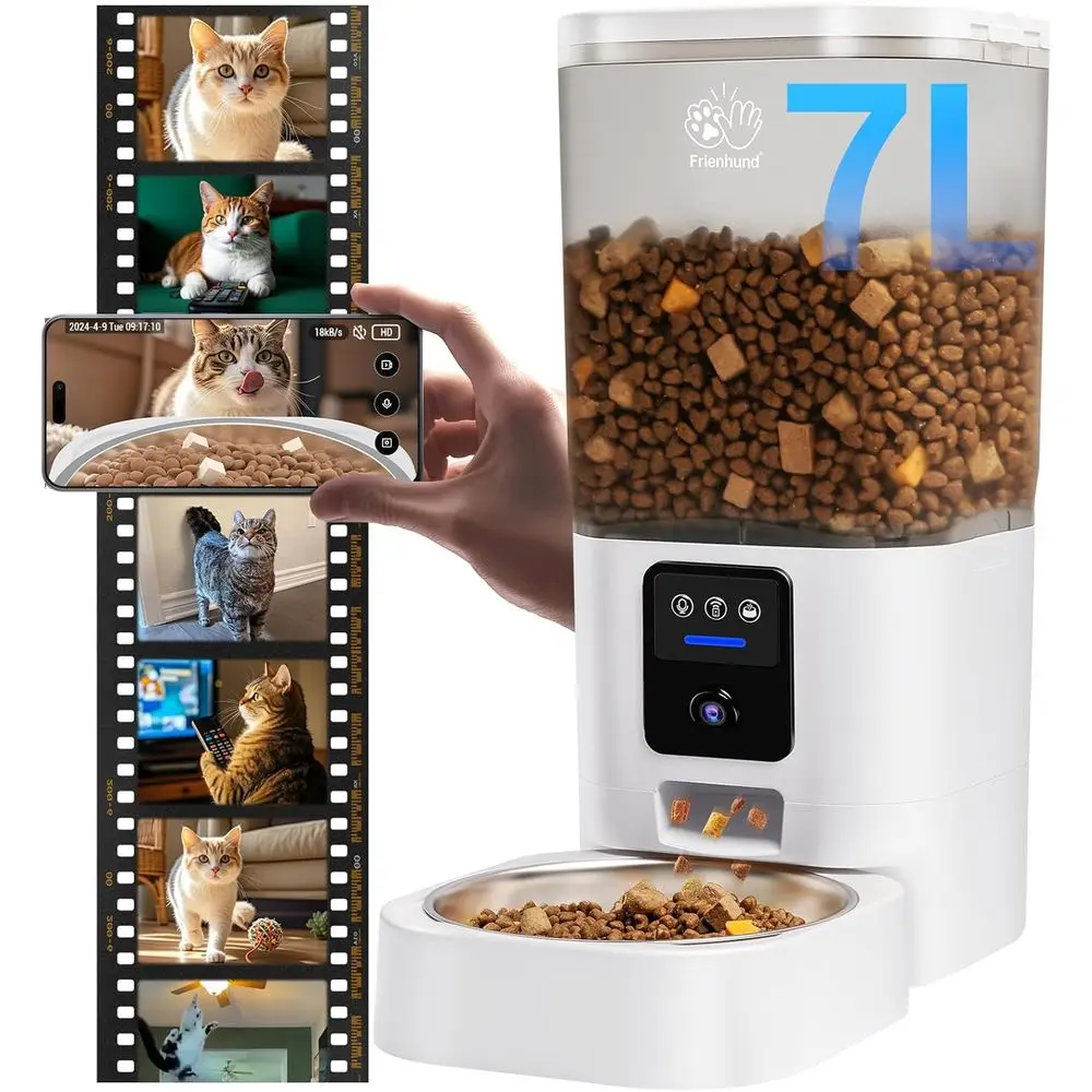 Smart Pet Feeder with 2K Camera, 5G Dog Feeder with Night Vision, 7L Cat Food Dispenser for Multiple Pets, Detachable and Easy t