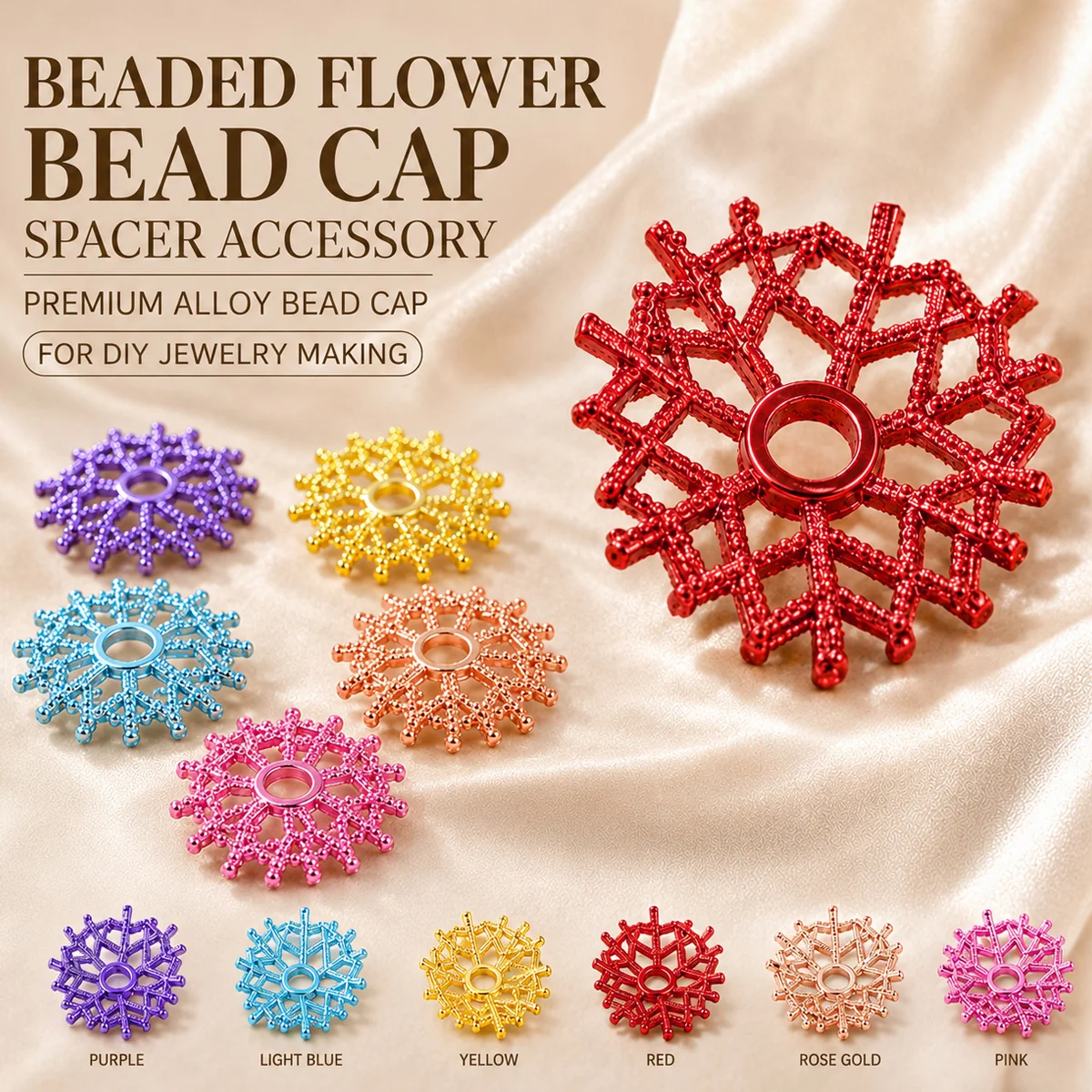 12mm 3pcs Zinc Alloy Bead Net Flower Base Assorted Colors Spacer Loose Beads For Jewelry Making DIY Bracelets Necklace Accessori