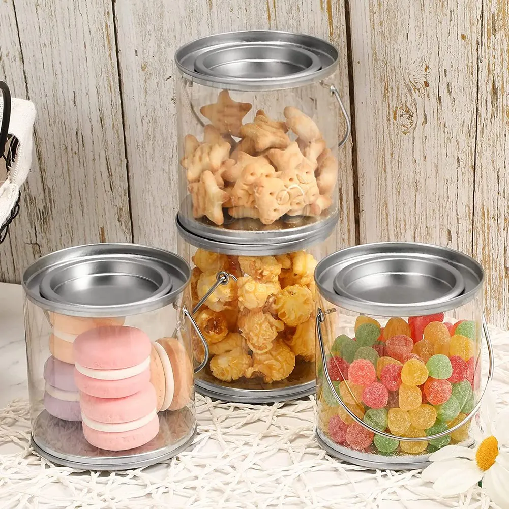 VEHO-12Pack Mini Clear Plastic Paint Cans Small Empty Paint Cans For Crafts Candy DIY Projects Party Favor Decor,3 X 3 Inches