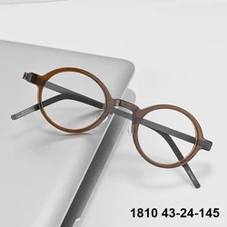 Denmark Design Ultralight Screwless Eyeglasses Men Women Round Acetate Titanium 1810 Glasses Frame 130mm Retro Small Size Oculos