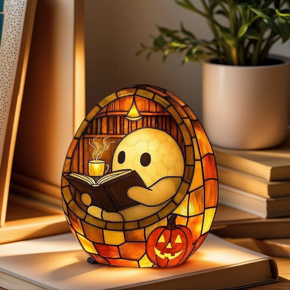 Ghost Reading Book Lamp Halloween Readers Bookish Aesthetic Light Halloween Decor for Readers & Book Lover
