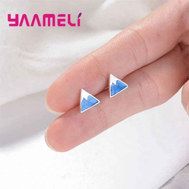 

Trendy Simple Punk Style Earrings Triangle 925 Sterling Silver Stud Earrings for Women Snow Mountain Jewelry Earrings Female
