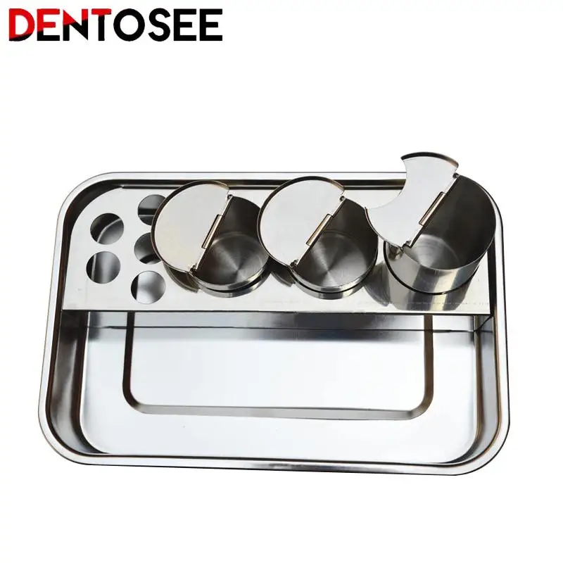 304 Stainless Steel Dental Nail Dressing Plate Instruments Storage Box with 3/4 Bottles, for Nail Salon Sterilization Containe/