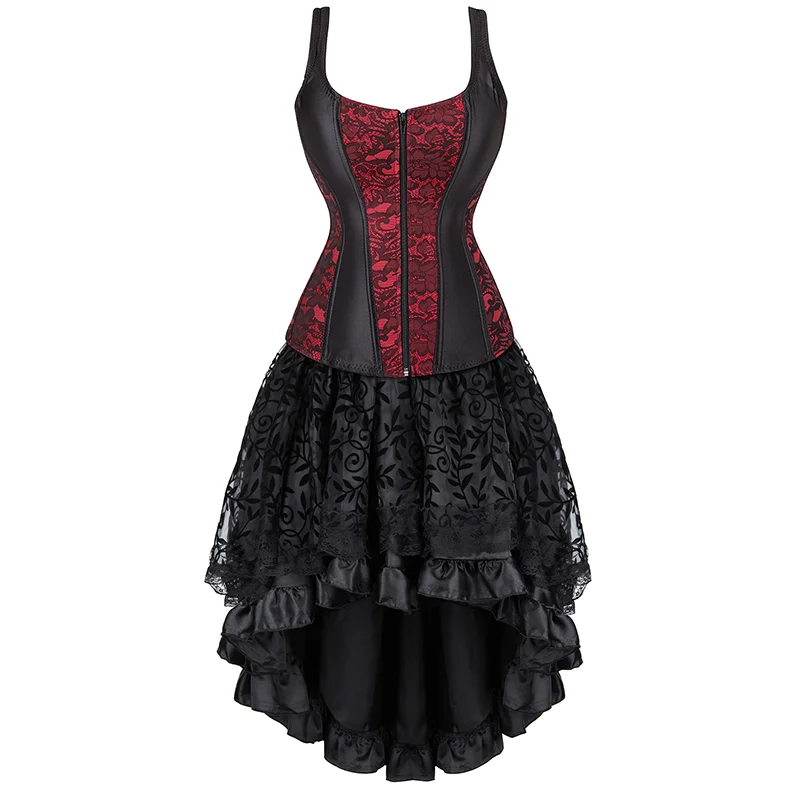 Burleskowy gorset do sukienki gorset na biust z paskami Plus rozmiar Steampunk spódnica z gorsetem przyjęcie zaręczynowe kostiumy XS-7XL