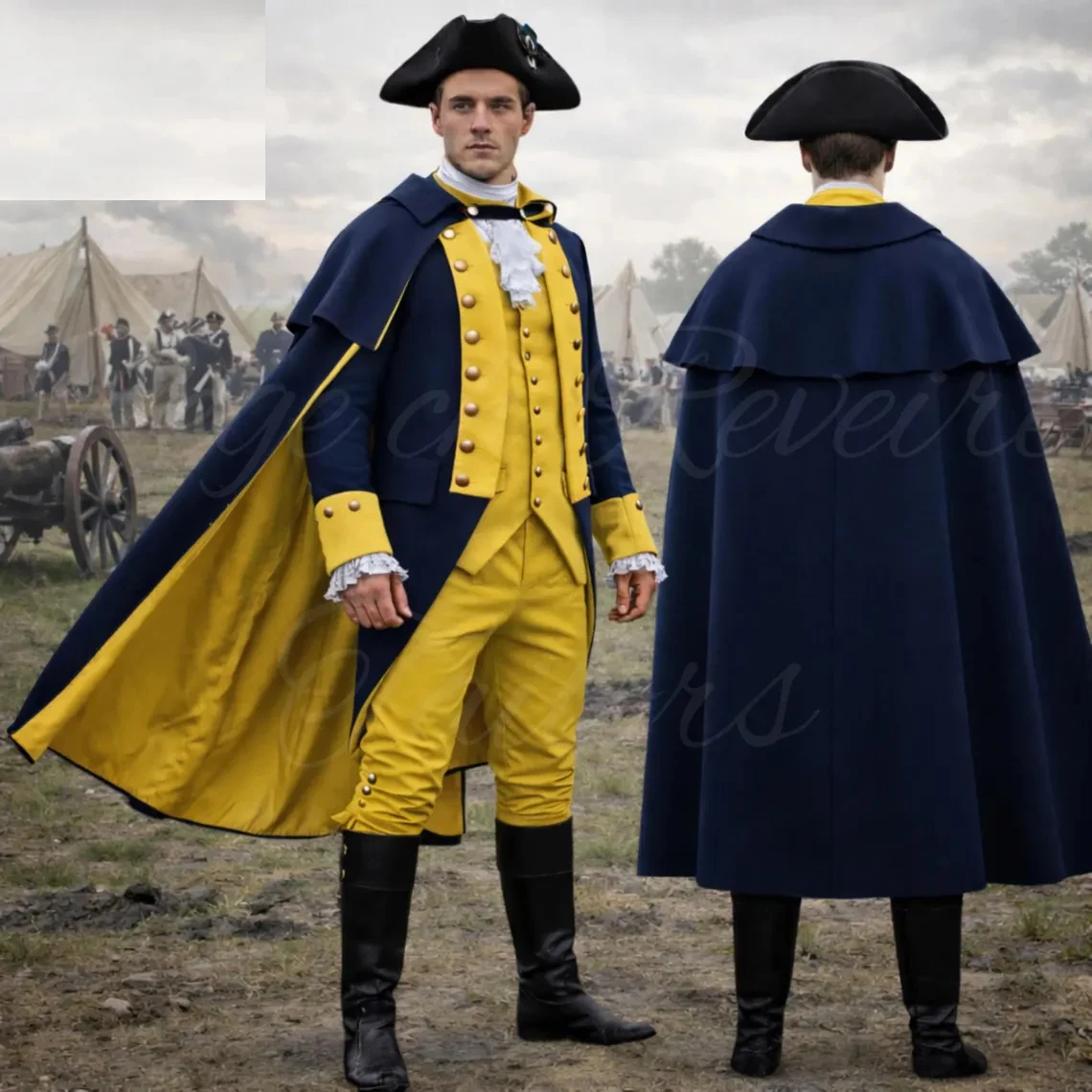 

Custom Made Revolutionary War Officer Uniform Renaissance Colonial Blue Wool Cape Suit Mens Military Officer Uniform Suit