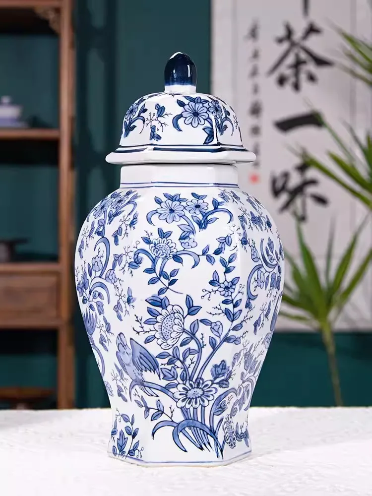 New Chinese style ceramic jar vase can be hydroponically used for living room entrance decoration, TV cabinet decoration, hexago