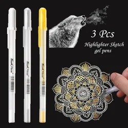 3pcs Large Capacity 0.8mm Waterproof White Gel Pen Highlighter Marker Sketch Drawing Art Markers Comic Design Fine Liner
