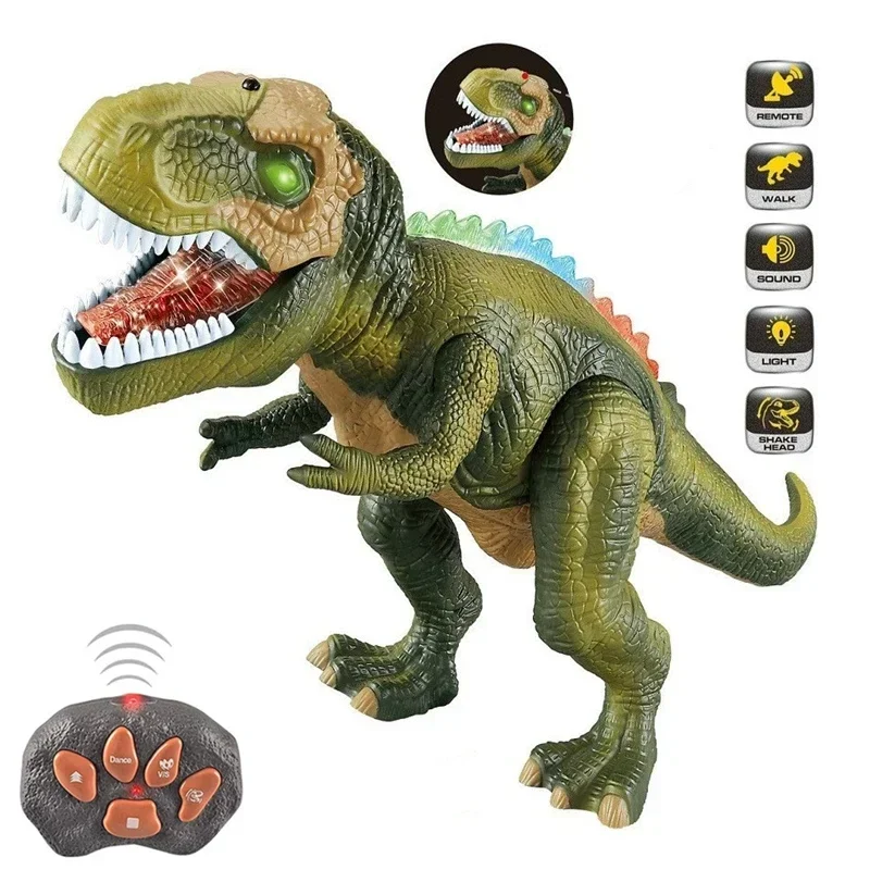 Dinossauro elétrico rc crianças brinquedos para animais de estimação tiranossauro rex controle remoto modelo animal olhos brilho caminhada sons para meninos crianças presentes