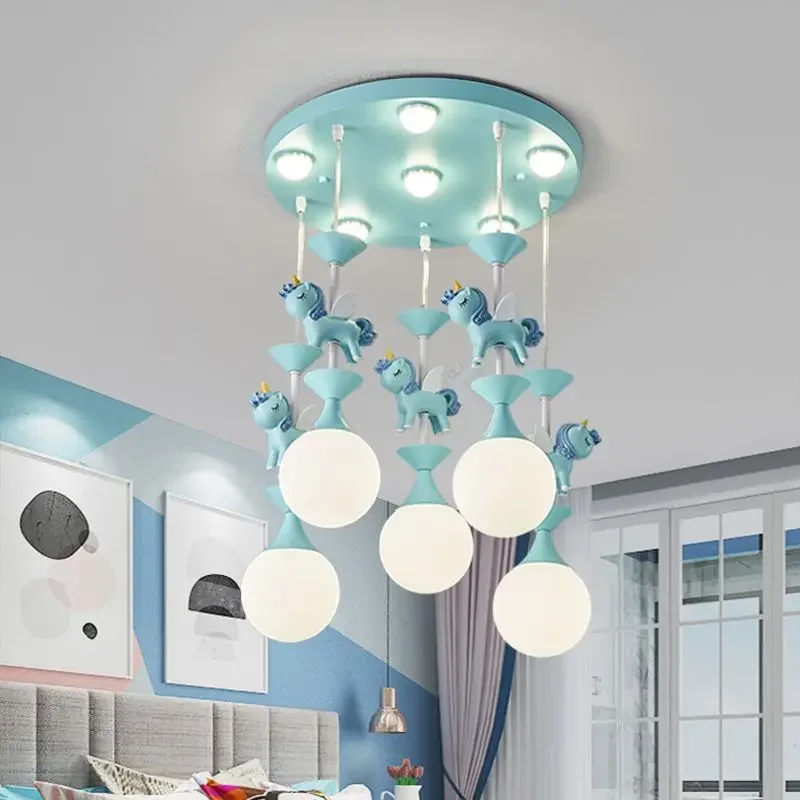 Children's Carousel LED Penadant Chandelier Princess House Bedroom Living Room Restaurant Hanging Light Decor Art Ceiling Lamp
