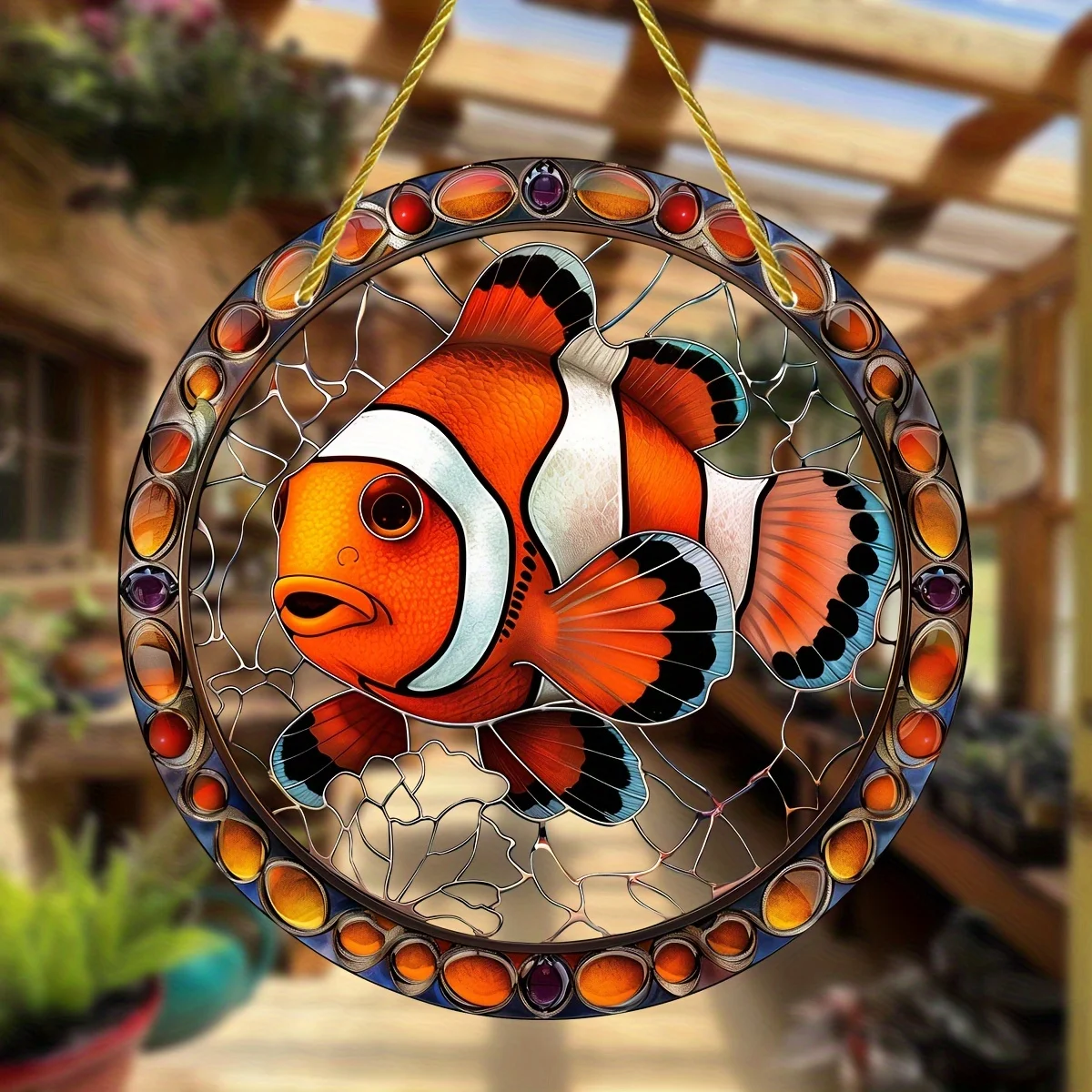 Clownfish Stained Glass-Style Window Hanging-Round Acrylic Light Catcher For All Seasons,Perfect For Home,Office Decor&Gifts