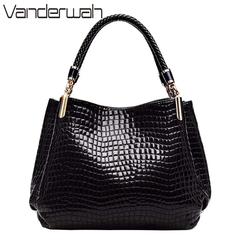 Hot Crocodile Pattern Luxury Handbags Women Bags Designer 2024 Winter PU Leather Top-handle Bags Woven Handle Ladies Casual Tote