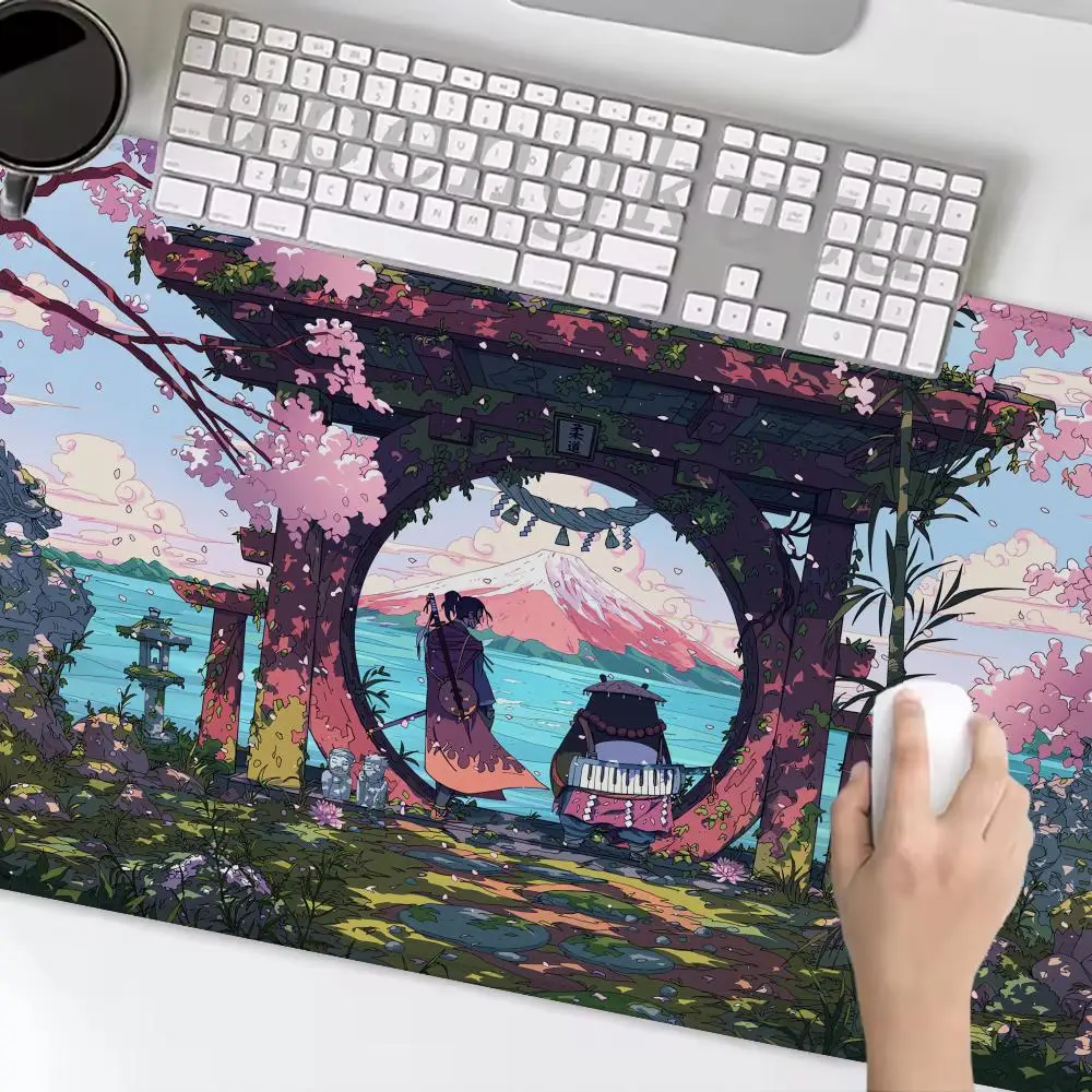 Alas Mouse Gaming Alas Mouse Besar Alas Meja Laptop Gaya Elemen Jepang 90X40Cm Alas Komputer Keyboard Deskpad Mousepad untuk PC