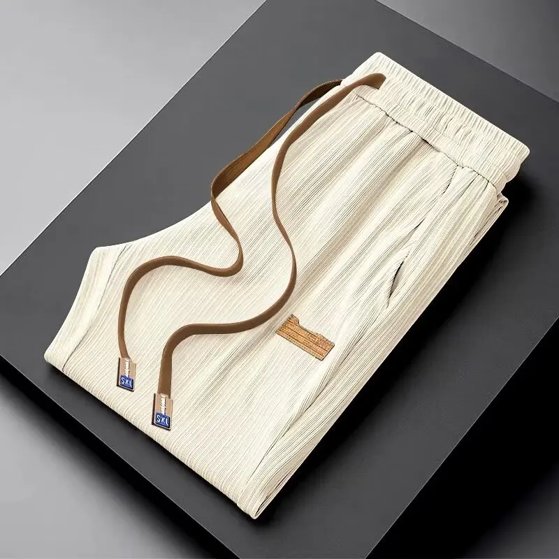 

Женские летние повседневные брюки из ледяного шелка, прямые, тонкие, быстросохнущие, свободного кроя, больших размеров, универсальные, для работы, широкие штанины