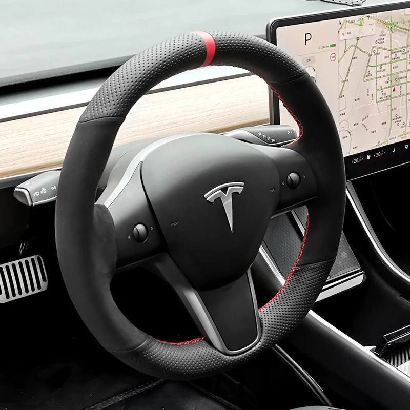 For Tesla modelS model X Model 3 DIY custom leather suede steering wheel cover car wheel cover interior decoration