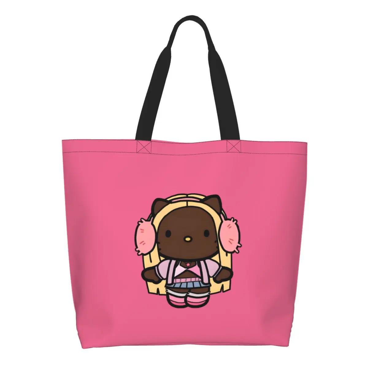 

Custom Hello Kitty Grocery Shopping Bags Funny Canvas Shopper Tote Shoulder Bag Big Capacity Washable Cartoon Character Handbag