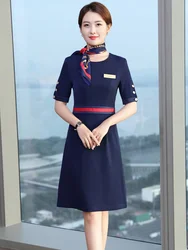 New Women's Airline Flight Stewardess Summer Short Sleeve Hotel Recipient's Overalls Single Breasted Dress Aviation Uniforms