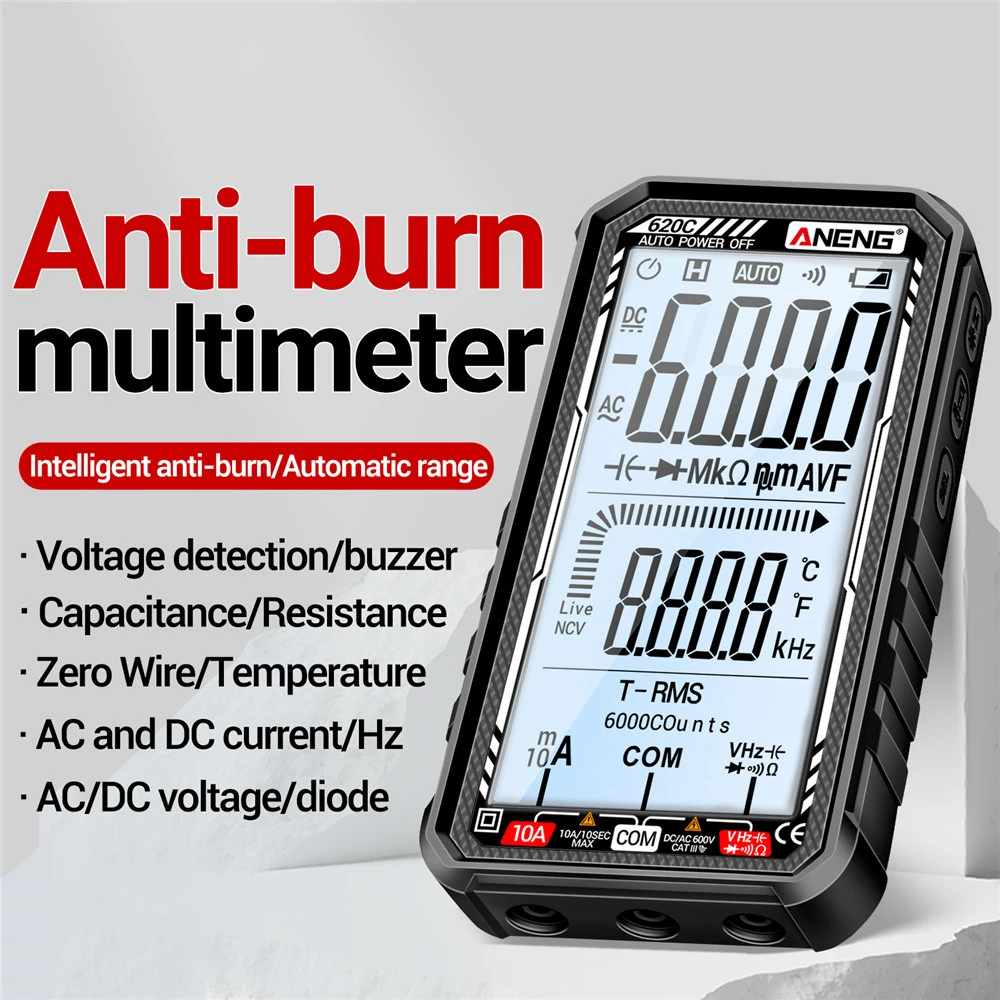 

ANENG 620C Digital Multimeter 6000 Counts Transistor Testers True RMS Auto Electrical Capacitance Meter AC/DC Ammeter Voltmeter