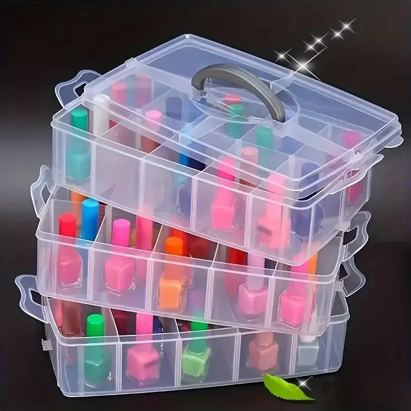 3-layer transparent storage box, stackable storage box, portable craft bead plastic box, jewelry storage box, storage tray