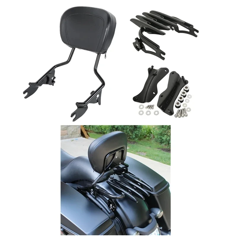 Motorcycle Sissy Bar Backrest Luggage Rack Docking Kit For Harley Touring Road King Street Glide FLHX 2014-2024