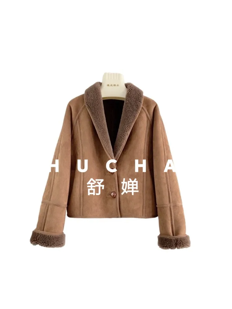 Cappotto in lana 100% da donna Nuovo caldo autunno e inverno Nuova giacca in pura lana scamosciata Cappotto da tosatura delle pecore da donna