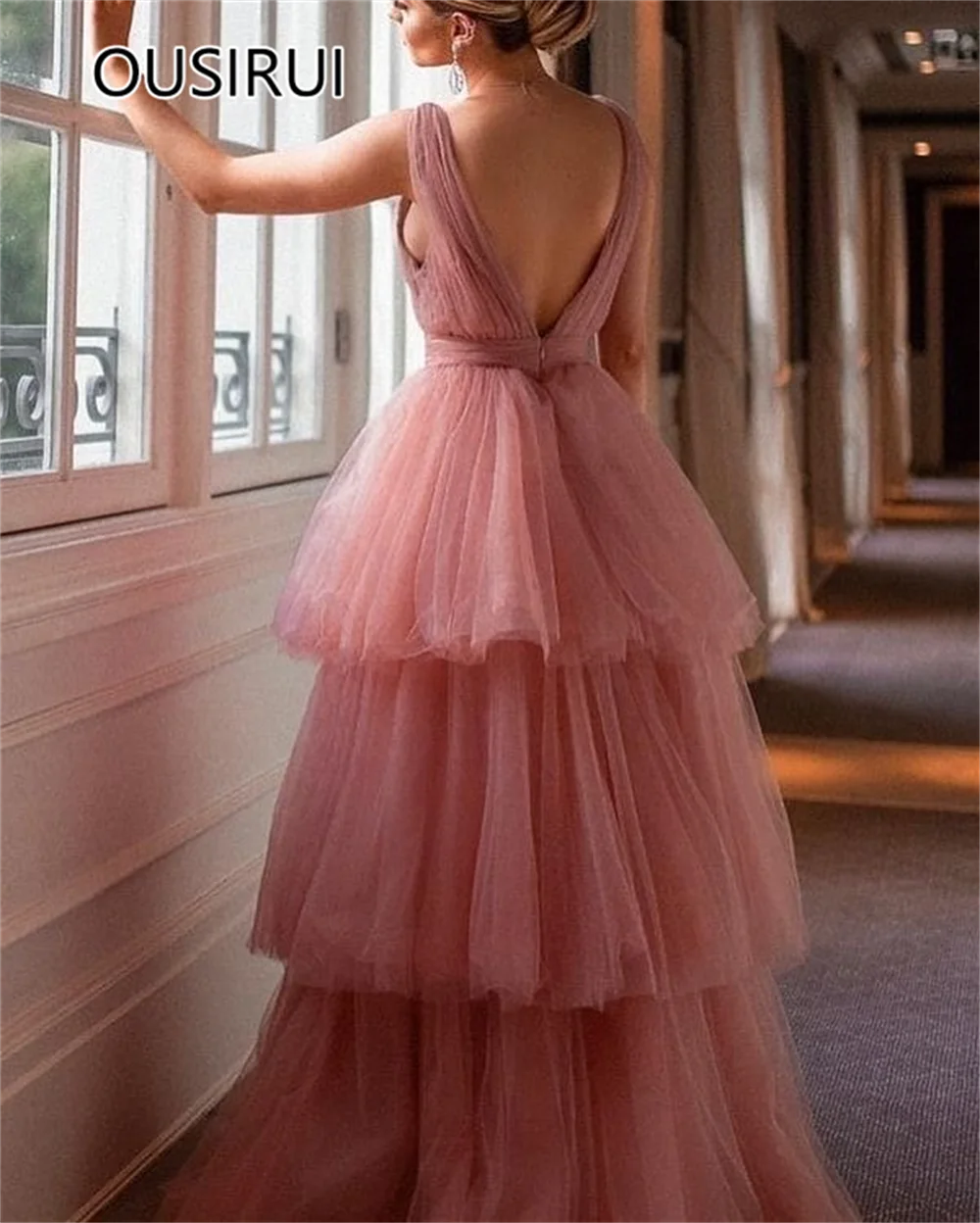 Robe de Bal en Tulle à Plusieurs Niveaux pour Femme, Col en V Enchantant, Personnalisée, A-ligne, Dos aux, Princesse, Cocktail, Éducative