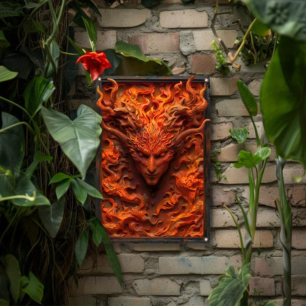 Fire Demon Wall Art, High Durability Metal Sign for Gym, Office -Weatherproof Vintage Decor-Unique Gif, Enhanced Bend Resistance