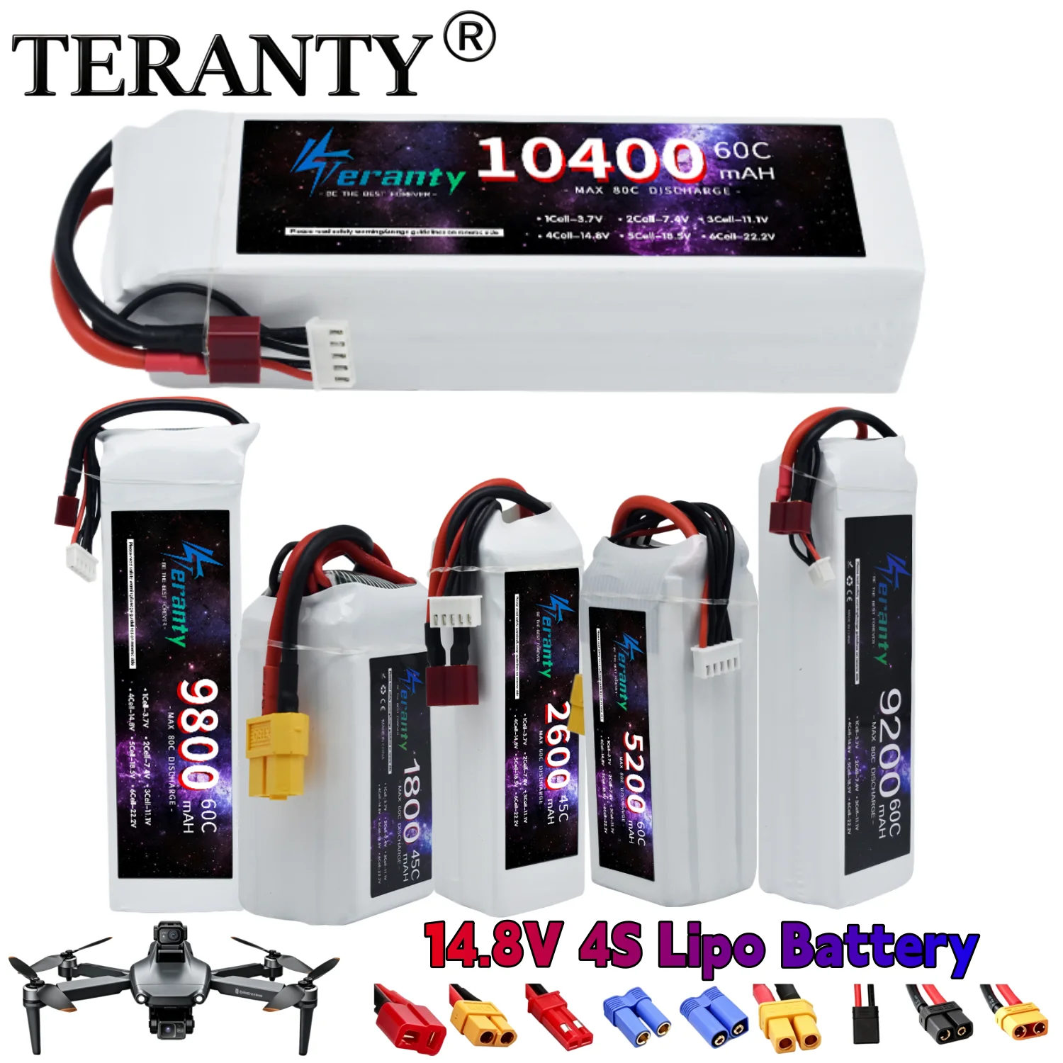 

4S Lipo Battery 14.8V 1800/2600/2800/3300/4200/5200/6000/6800/7800/9300/10400mAh For RC Car Quadcopter Airplane Drone Batteries