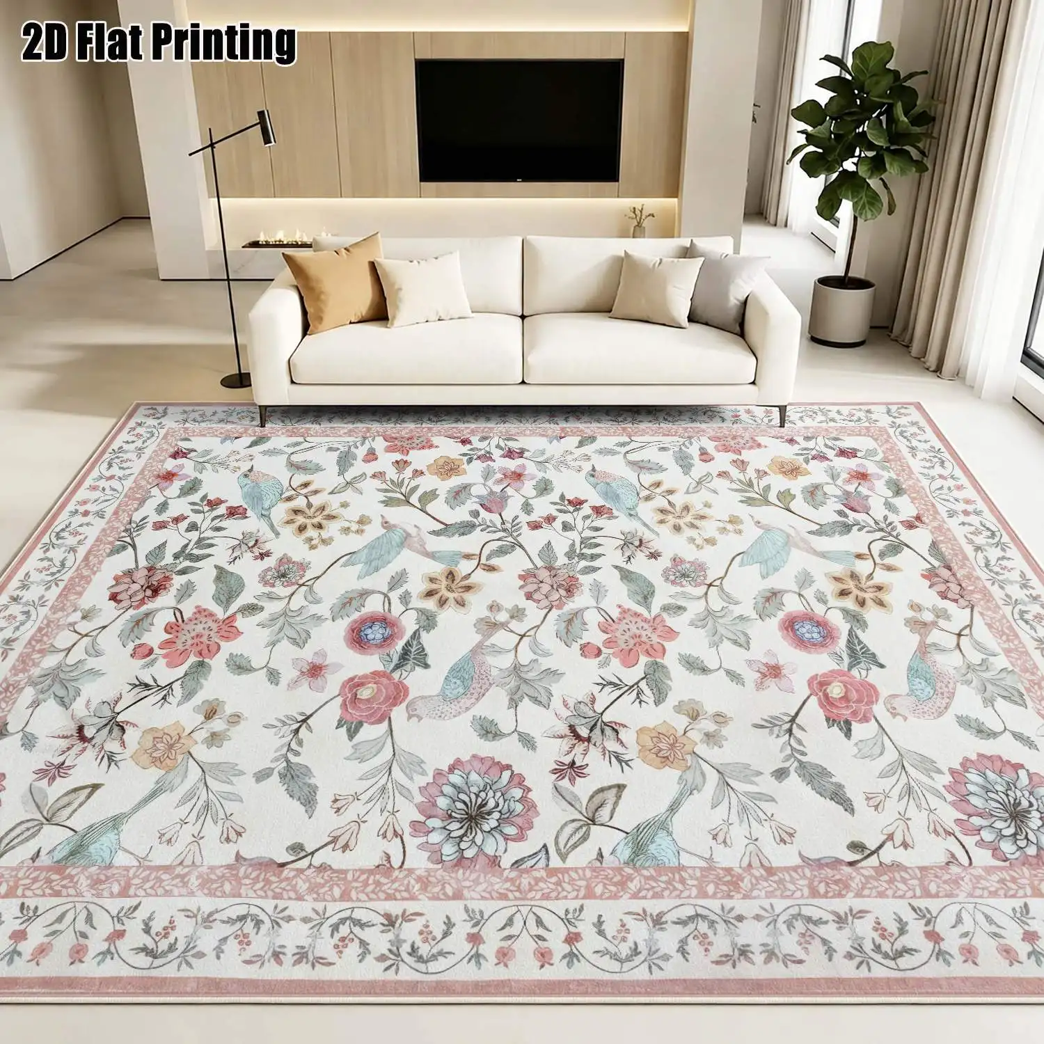 1Pc 2D Printed Blue-White Floral Velvet Carpet, European/Instagram/Minimalist/Vintage Style, Multi-Size, Machine Washable, for Entrance, Dining, Foyer, Bedroom, Living Room Home Decor