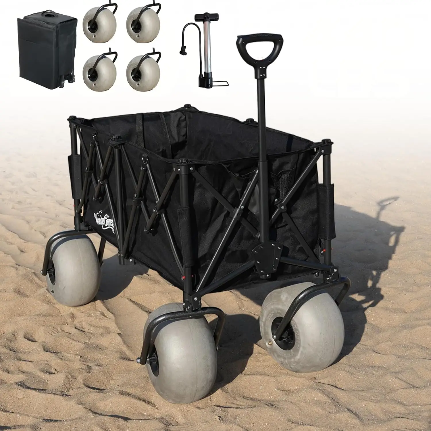 

Beach Wagon with Big Wheels for Sand, Collapsible Cart with 13'' Balloon Tires, 260L 440lbs Large Capacity, Compact, Customized