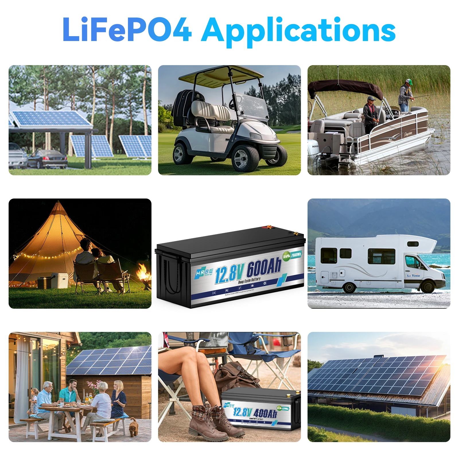 بطارية ليثيوم HRBREnergy 12 فولت 600 أمبير LiFePO4 مع 200 أمبير BMS 7680 وات في الساعة، 8000+ دورات عميقة للمركبات الترفيهية والتخييم خارج الشبكة وتخزين الطاقة المنزلية #6