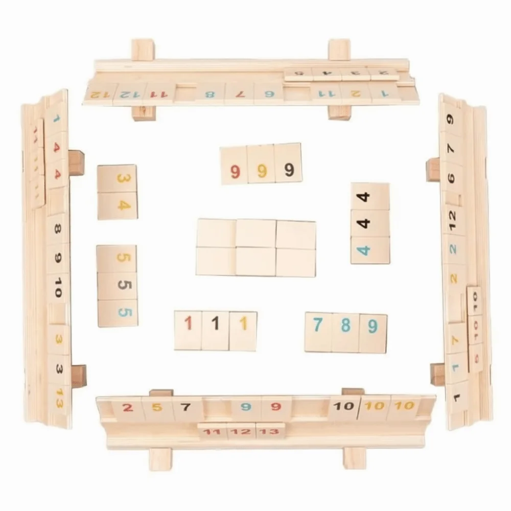 106개 클래식 게임 우든 럼미큐브 게임 휴대용 케이스 106 타일 럼미 큐브 게임 여행 세트 주사위 부모-자녀 상호작용