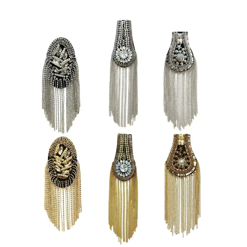 New Long Chain Shoulder Tassel Epaulet Detachable Rhinestone Shoulder Epaulettes Badge Clothing Accessories